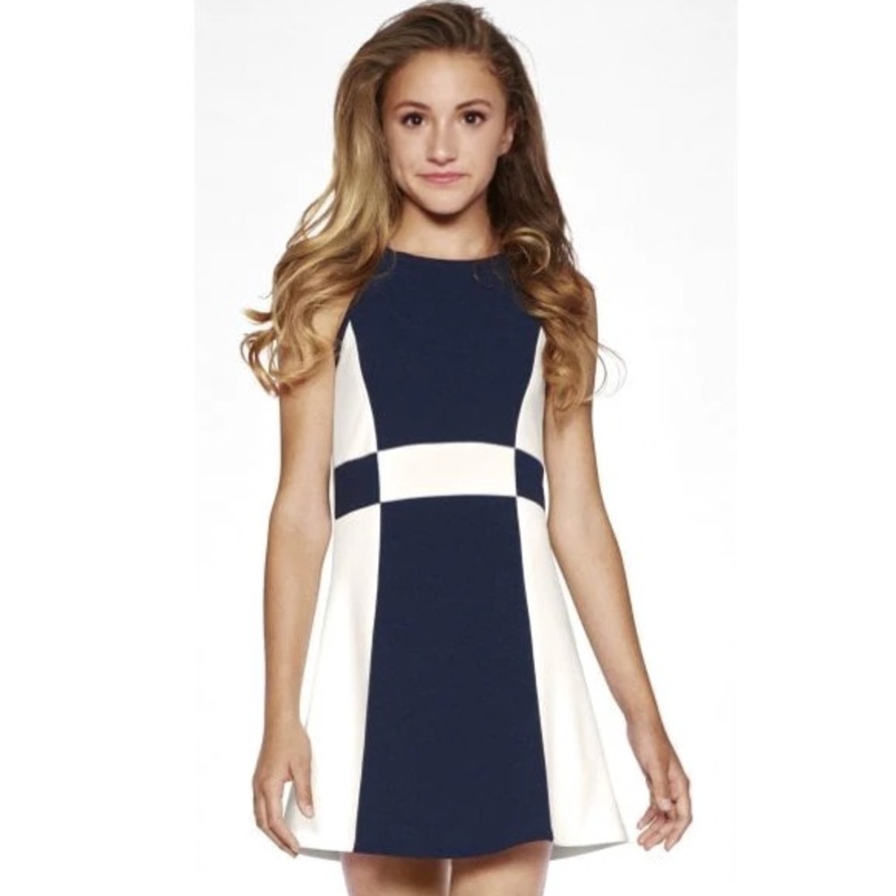 NWOT Sally Miller Navy and White pattered mini dress